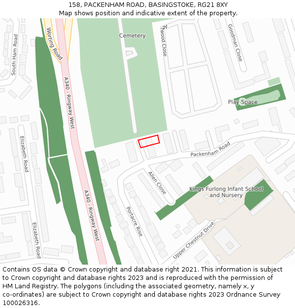 158, PACKENHAM ROAD, BASINGSTOKE, RG21 8XY: Location map and indicative extent of plot