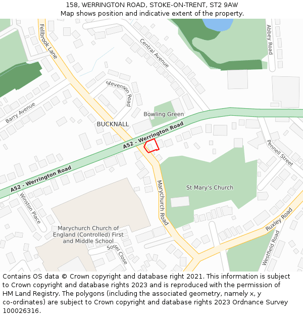 158, WERRINGTON ROAD, STOKE-ON-TRENT, ST2 9AW: Location map and indicative extent of plot