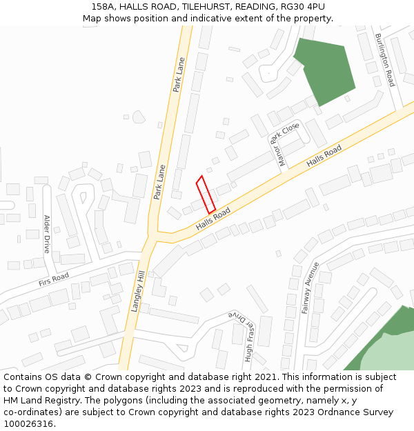 158A, HALLS ROAD, TILEHURST, READING, RG30 4PU: Location map and indicative extent of plot