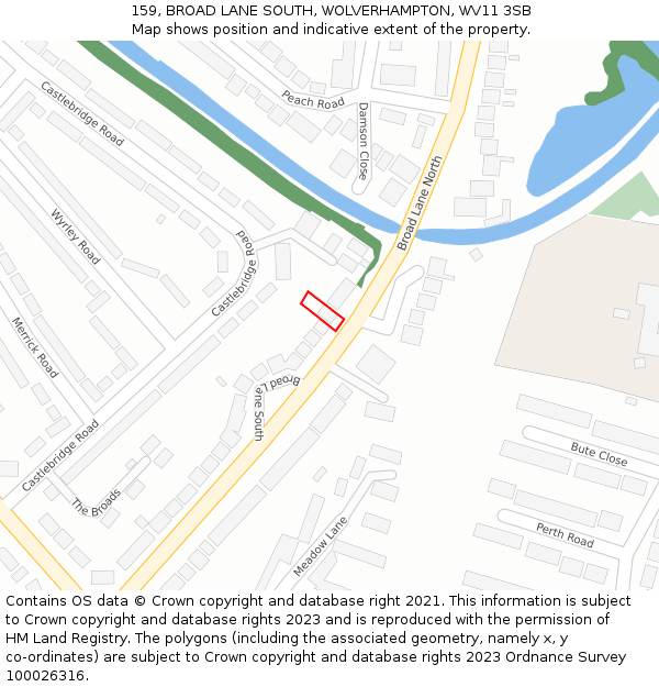 159, BROAD LANE SOUTH, WOLVERHAMPTON, WV11 3SB: Location map and indicative extent of plot