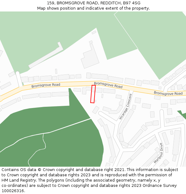 159, BROMSGROVE ROAD, REDDITCH, B97 4SG: Location map and indicative extent of plot