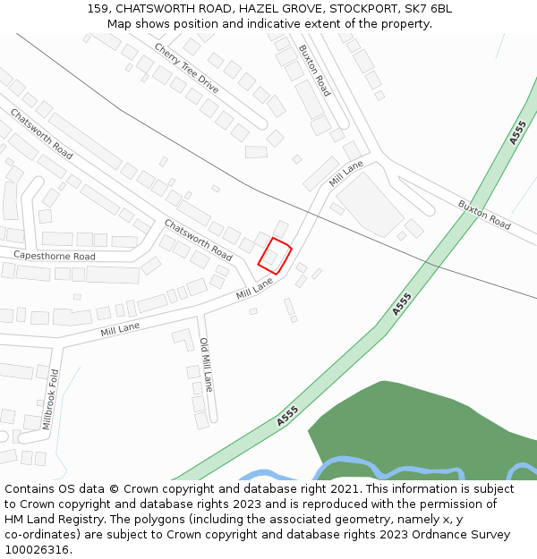 159, CHATSWORTH ROAD, HAZEL GROVE, STOCKPORT, SK7 6BL: Location map and indicative extent of plot