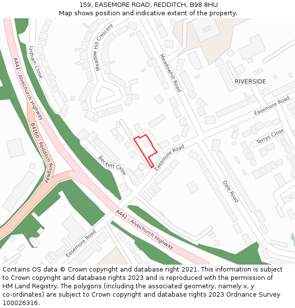 159, EASEMORE ROAD, REDDITCH, B98 8HU: Location map and indicative extent of plot