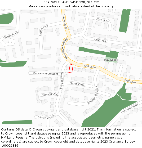 159, WOLF LANE, WINDSOR, SL4 4YY: Location map and indicative extent of plot