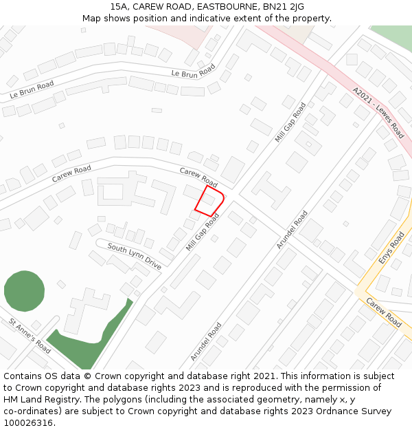 15A, CAREW ROAD, EASTBOURNE, BN21 2JG: Location map and indicative extent of plot