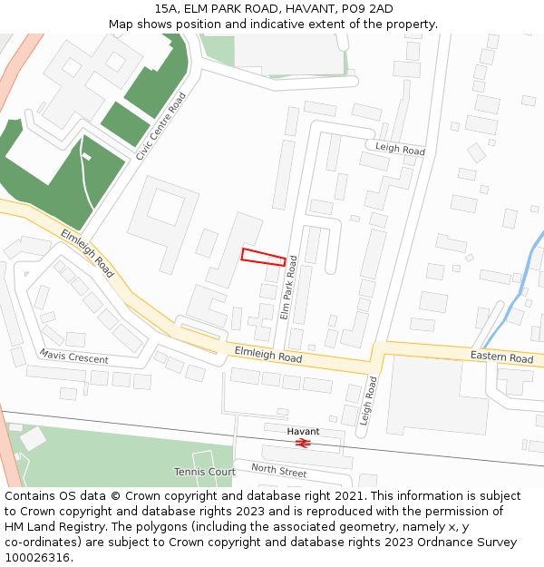 15A, ELM PARK ROAD, HAVANT, PO9 2AD: Location map and indicative extent of plot