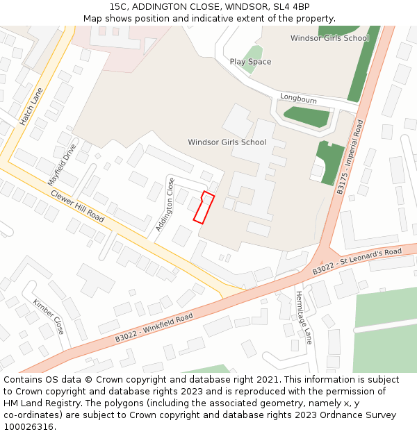 15C, ADDINGTON CLOSE, WINDSOR, SL4 4BP: Location map and indicative extent of plot