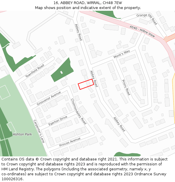 16, ABBEY ROAD, WIRRAL, CH48 7EW: Location map and indicative extent of plot