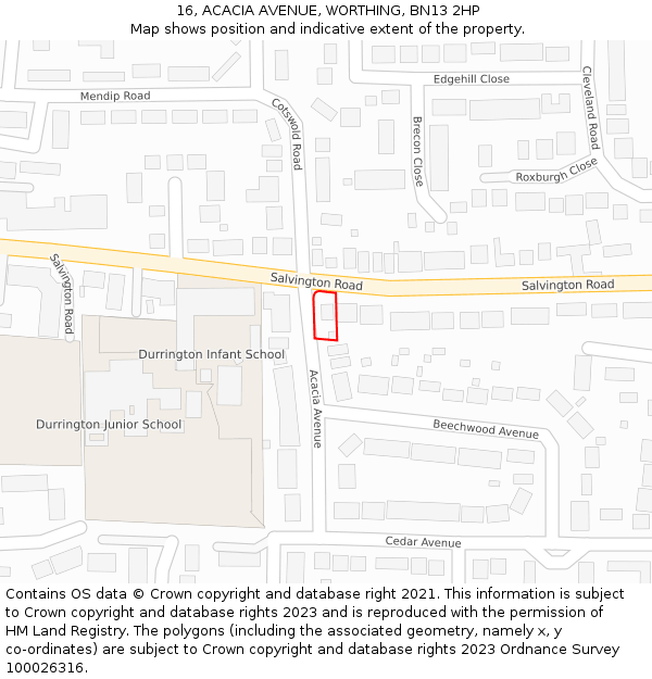 16, ACACIA AVENUE, WORTHING, BN13 2HP: Location map and indicative extent of plot