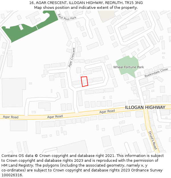 16, AGAR CRESCENT, ILLOGAN HIGHWAY, REDRUTH, TR15 3NG: Location map and indicative extent of plot