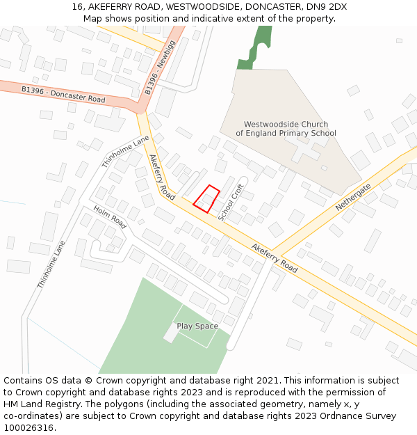 16, AKEFERRY ROAD, WESTWOODSIDE, DONCASTER, DN9 2DX: Location map and indicative extent of plot