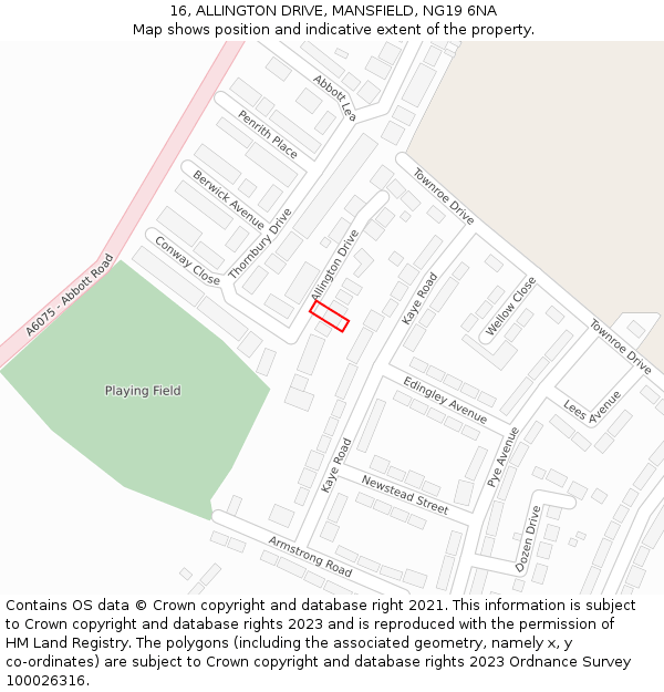 16, ALLINGTON DRIVE, MANSFIELD, NG19 6NA: Location map and indicative extent of plot