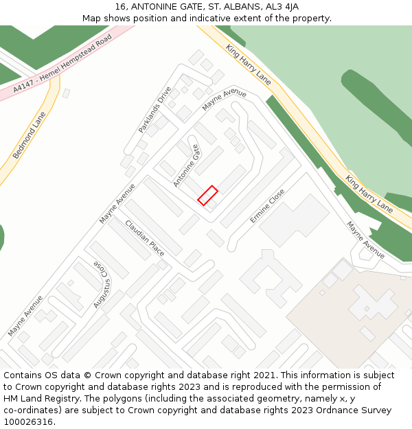 16, ANTONINE GATE, ST. ALBANS, AL3 4JA: Location map and indicative extent of plot