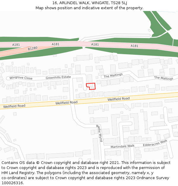 16, ARUNDEL WALK, WINGATE, TS28 5LJ: Location map and indicative extent of plot