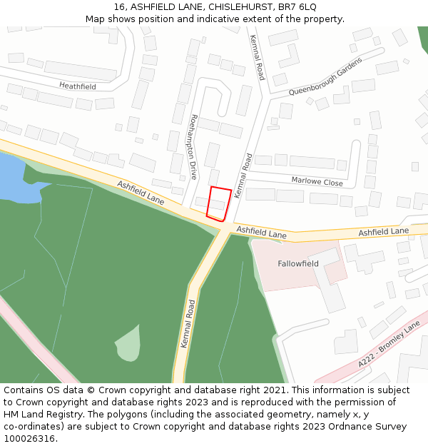 16, ASHFIELD LANE, CHISLEHURST, BR7 6LQ: Location map and indicative extent of plot