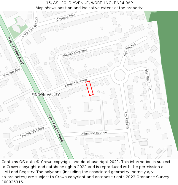 16, ASHFOLD AVENUE, WORTHING, BN14 0AP: Location map and indicative extent of plot