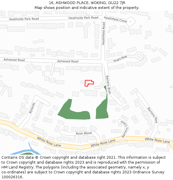 16, ASHWOOD PLACE, WOKING, GU22 7JR: Location map and indicative extent of plot