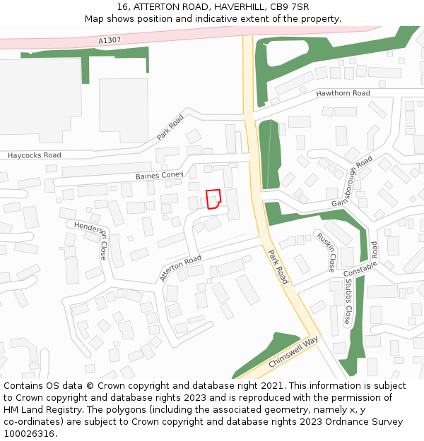 16, ATTERTON ROAD, HAVERHILL, CB9 7SR: Location map and indicative extent of plot