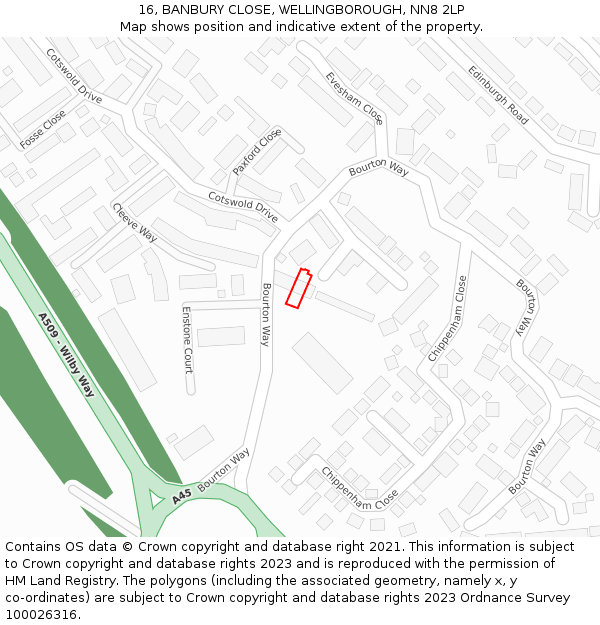 16, BANBURY CLOSE, WELLINGBOROUGH, NN8 2LP: Location map and indicative extent of plot