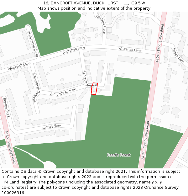 16, BANCROFT AVENUE, BUCKHURST HILL, IG9 5JW: Location map and indicative extent of plot