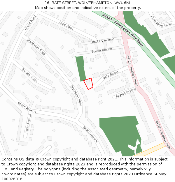16, BATE STREET, WOLVERHAMPTON, WV4 6NL: Location map and indicative extent of plot