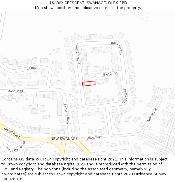 16, BAY CRESCENT, SWANAGE, BH19 1RB: Location map and indicative extent of plot