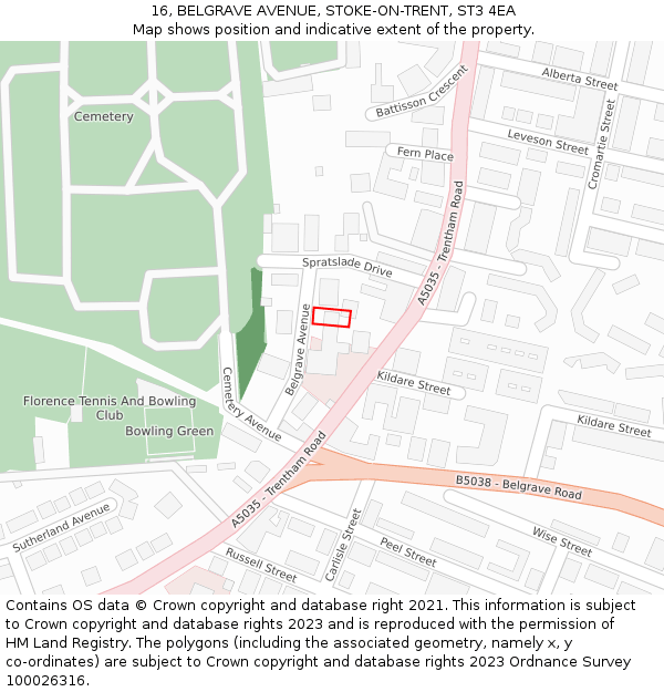 16, BELGRAVE AVENUE, STOKE-ON-TRENT, ST3 4EA: Location map and indicative extent of plot