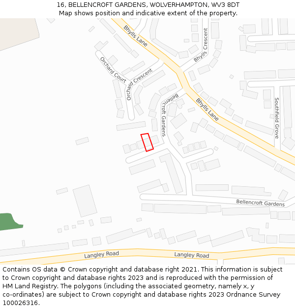 16, BELLENCROFT GARDENS, WOLVERHAMPTON, WV3 8DT: Location map and indicative extent of plot