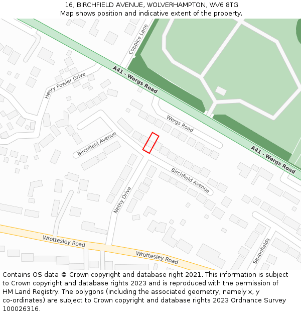 16, BIRCHFIELD AVENUE, WOLVERHAMPTON, WV6 8TG: Location map and indicative extent of plot