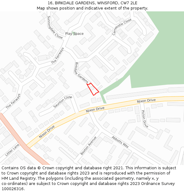 16, BIRKDALE GARDENS, WINSFORD, CW7 2LE: Location map and indicative extent of plot