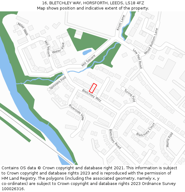 16, BLETCHLEY WAY, HORSFORTH, LEEDS, LS18 4FZ: Location map and indicative extent of plot