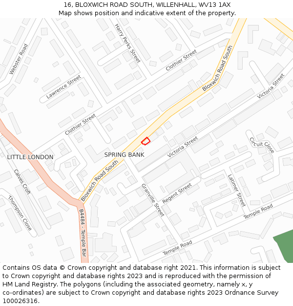 16, BLOXWICH ROAD SOUTH, WILLENHALL, WV13 1AX: Location map and indicative extent of plot