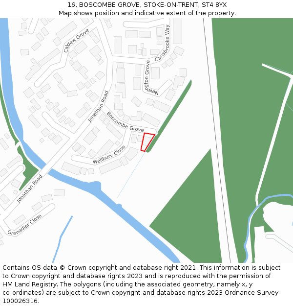 16, BOSCOMBE GROVE, STOKE-ON-TRENT, ST4 8YX: Location map and indicative extent of plot