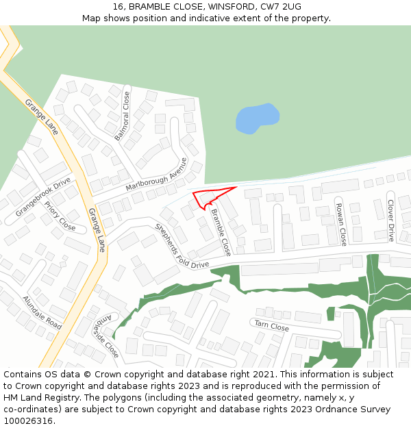 16, BRAMBLE CLOSE, WINSFORD, CW7 2UG: Location map and indicative extent of plot