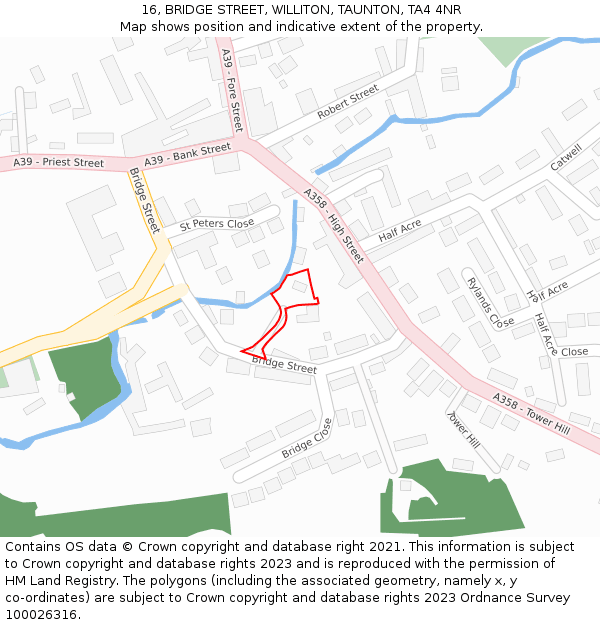 16, BRIDGE STREET, WILLITON, TAUNTON, TA4 4NR: Location map and indicative extent of plot