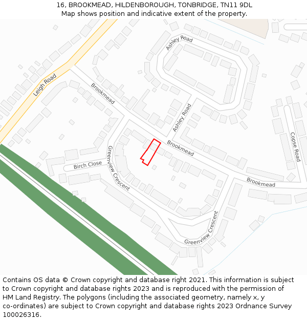 16, BROOKMEAD, HILDENBOROUGH, TONBRIDGE, TN11 9DL: Location map and indicative extent of plot