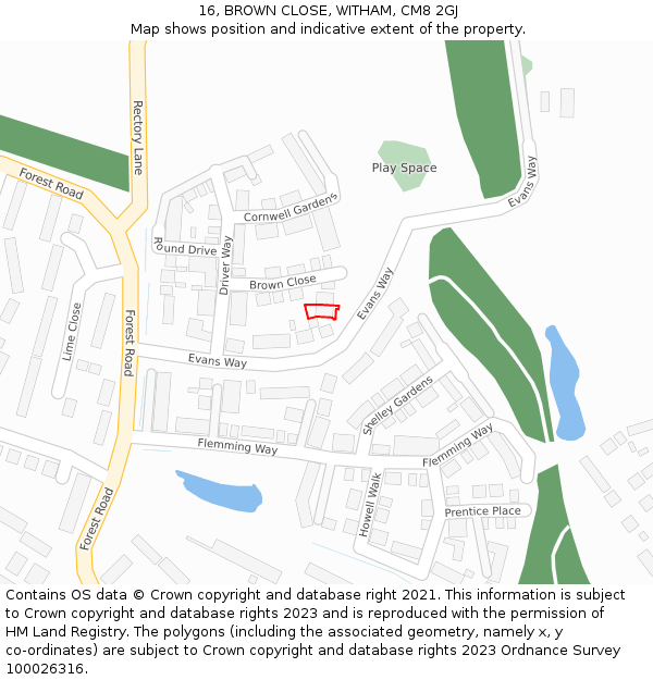 16, BROWN CLOSE, WITHAM, CM8 2GJ: Location map and indicative extent of plot