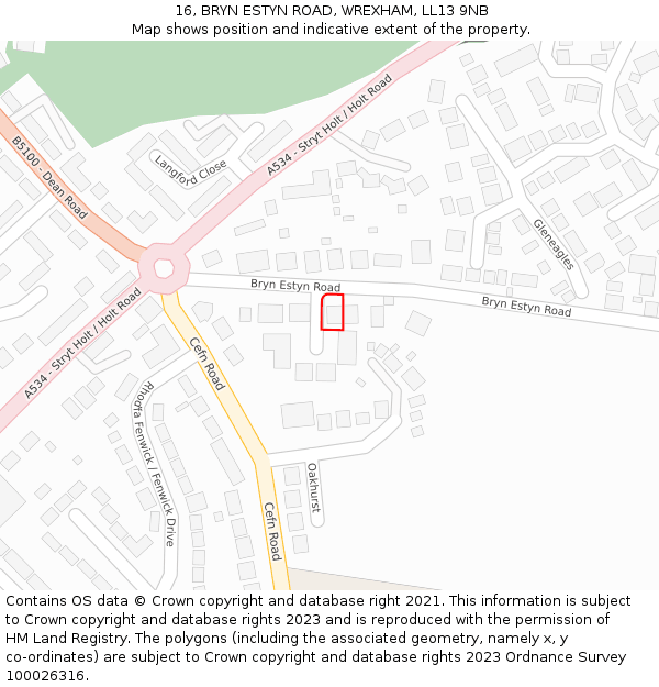 16, BRYN ESTYN ROAD, WREXHAM, LL13 9NB: Location map and indicative extent of plot