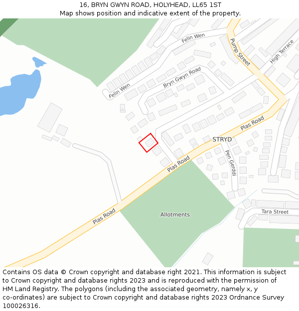 16, BRYN GWYN ROAD, HOLYHEAD, LL65 1ST: Location map and indicative extent of plot