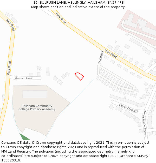16, BULRUSH LANE, HELLINGLY, HAILSHAM, BN27 4FB: Location map and indicative extent of plot