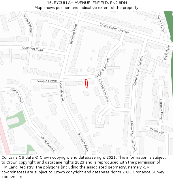 16, BYCULLAH AVENUE, ENFIELD, EN2 8DN: Location map and indicative extent of plot