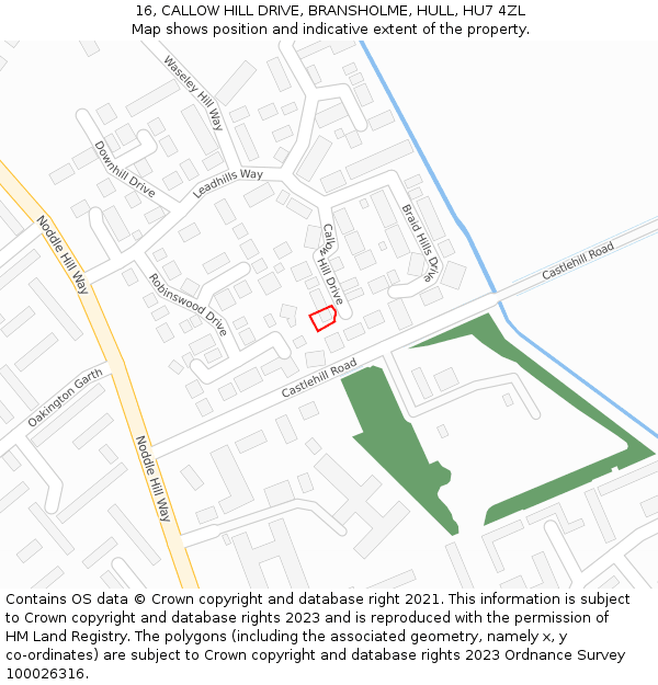 16, CALLOW HILL DRIVE, BRANSHOLME, HULL, HU7 4ZL: Location map and indicative extent of plot