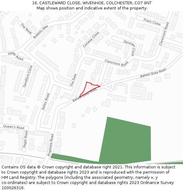 16, CASTLEWARD CLOSE, WIVENHOE, COLCHESTER, CO7 9NT: Location map and indicative extent of plot