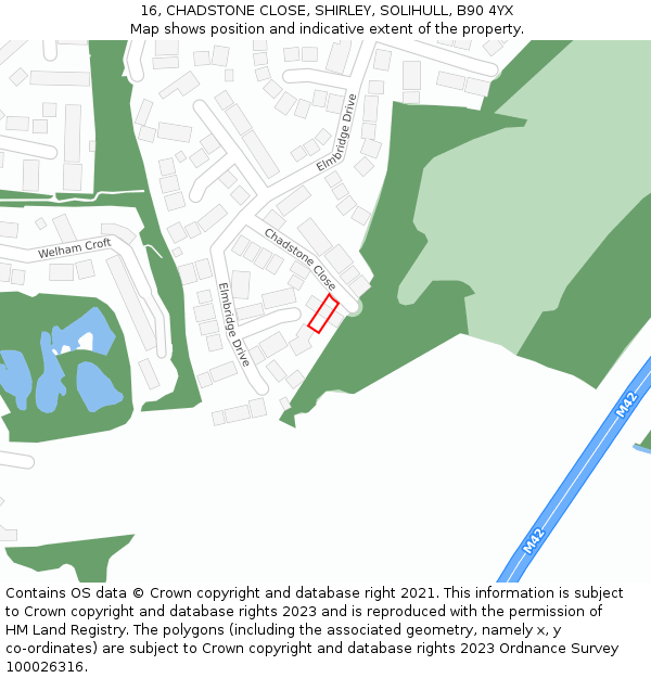 16, CHADSTONE CLOSE, SHIRLEY, SOLIHULL, B90 4YX: Location map and indicative extent of plot