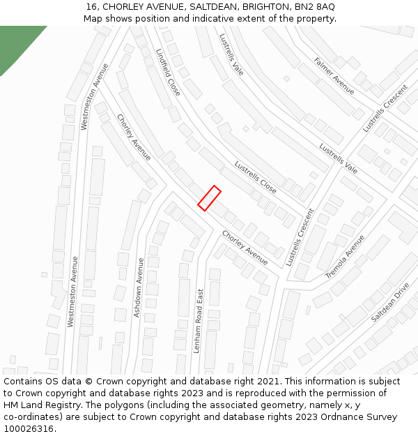 16, CHORLEY AVENUE, SALTDEAN, BRIGHTON, BN2 8AQ: Location map and indicative extent of plot