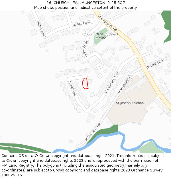 16, CHURCH LEA, LAUNCESTON, PL15 8QZ: Location map and indicative extent of plot