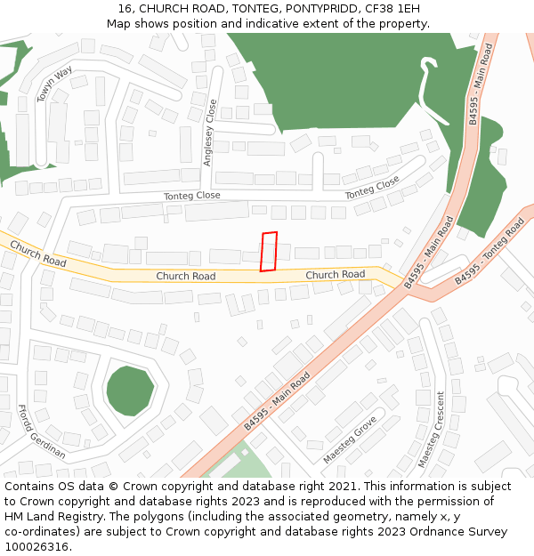 16, CHURCH ROAD, TONTEG, PONTYPRIDD, CF38 1EH: Location map and indicative extent of plot