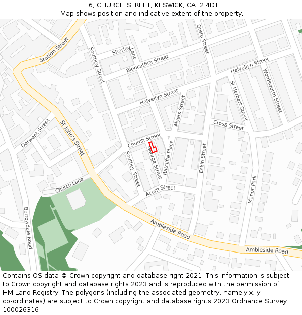 16, CHURCH STREET, KESWICK, CA12 4DT: Location map and indicative extent of plot