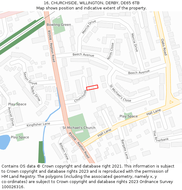 16, CHURCHSIDE, WILLINGTON, DERBY, DE65 6TB: Location map and indicative extent of plot