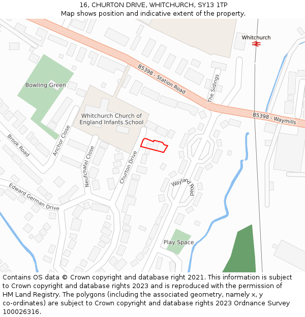 16, CHURTON DRIVE, WHITCHURCH, SY13 1TP: Location map and indicative extent of plot